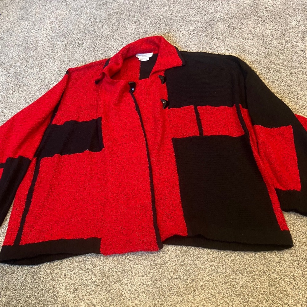 Maria Rodriguez Chicago Vintage Red Black Colorblock Knit Jacket Size M Artsy